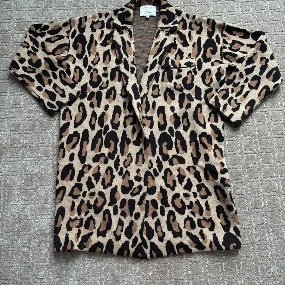 J. Crew Demylee Wool Sweater Blazer Jacket Women's XS Brown Tan Animal Leopard